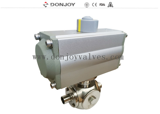 SS304 3 Way Sanitary Ball Valve With Horizontal Aluminum Actuator